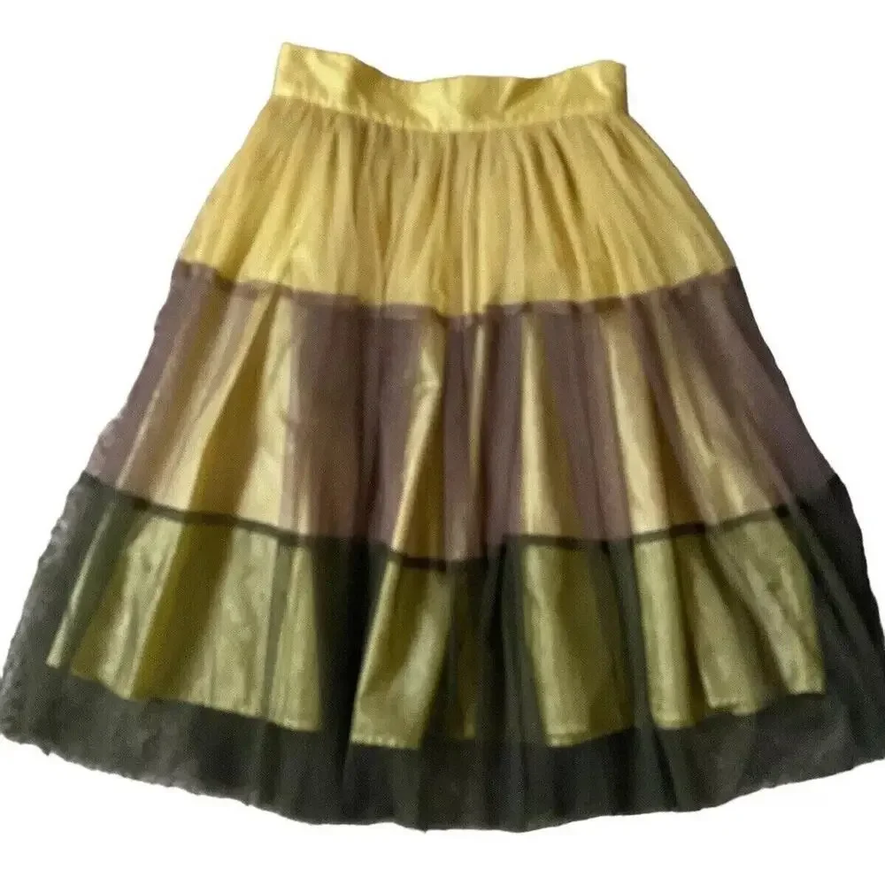 twelve by Princess tulle skirt Women xs stripe olive yellow Flare High Rise - Picture 5 of 11